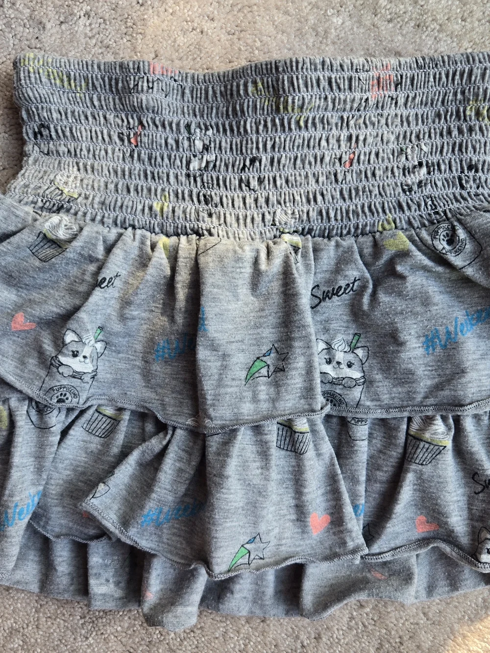 Justice Gray Smocked Waist Skirt with Playful Print